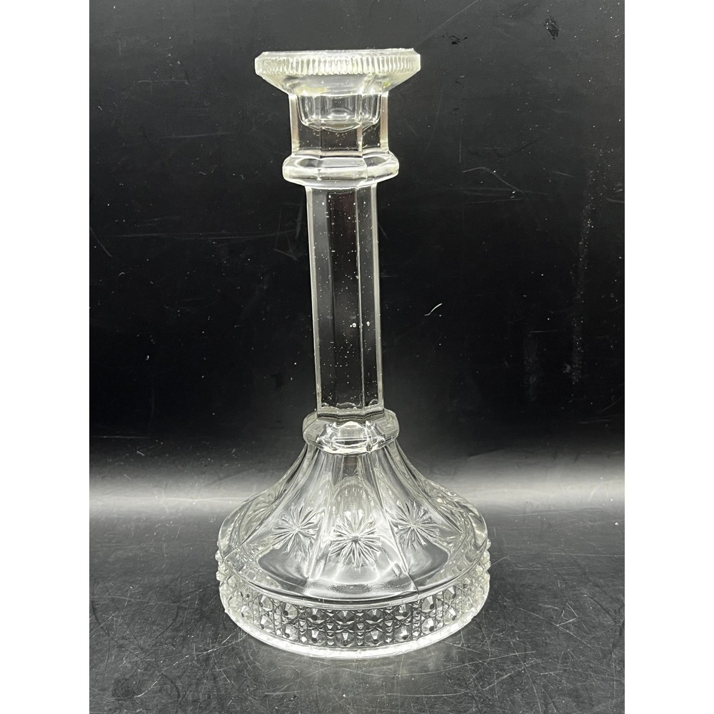 Vtg Imperial Glass Candlestick Holder Amelia Pattern Starburst 7" Elegant Chic‎